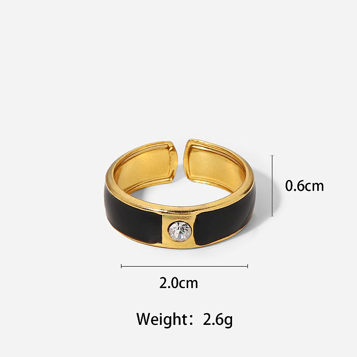 Mode Einfacher 18 Karat Gold Edelstahl Eingelegter Zirkon SchwarzWeißer Offener Ring