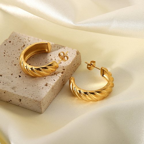 Pendientes de aro de croissant de acero inoxidable chapados en oro de moda