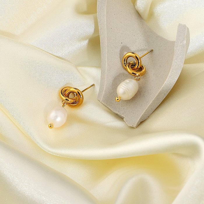 Baroque Pearl Goldplated Stainless Steel Chain Drop Earrings