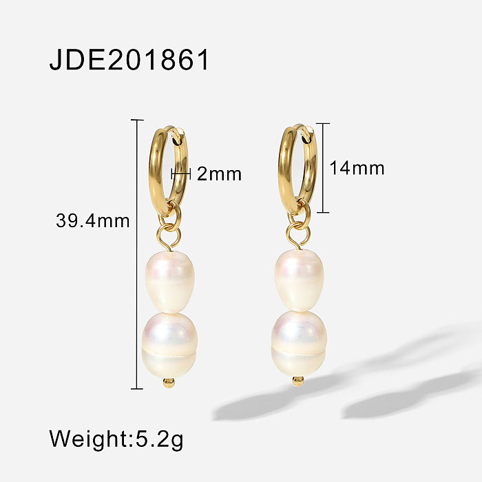 Fashion geometric hoop pearl stainless steel earrings