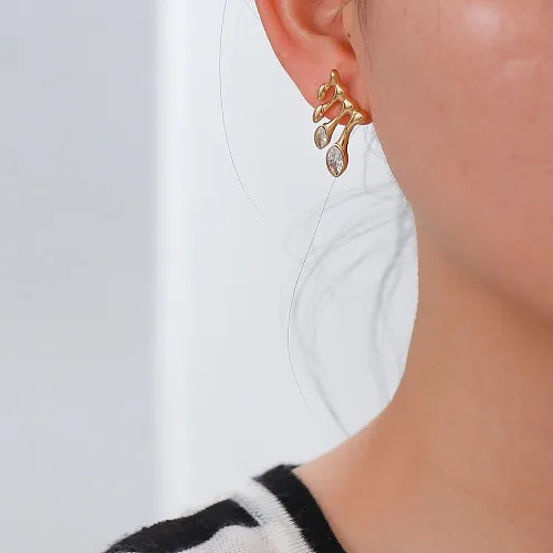 WomenS Fashion Simple Style Geometric Stainless Steel Zircon Earrings Plating Stainless Steel Earrings