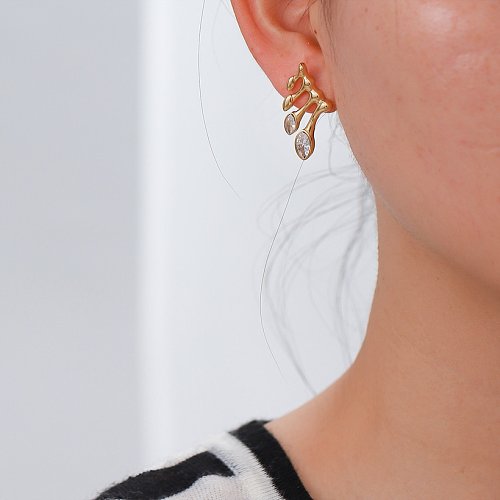 Boucles d'oreilles en zircon en acier inoxydable géométrique de style simple pour femmes
