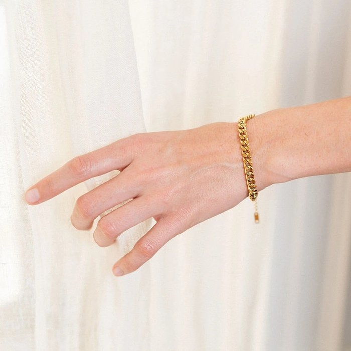pulseira de aço inoxidável de corrente banhada a ouro 18K fashion