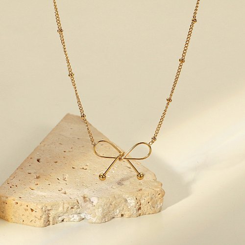 new stainless steel 14K gold bow pendant necklace collarbone chain