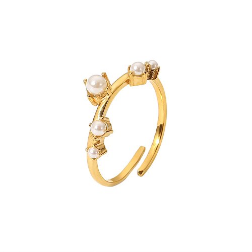 Fashion Geometric Stainless Steel Open Ring Inlay Pearl Stainless Steel Rings