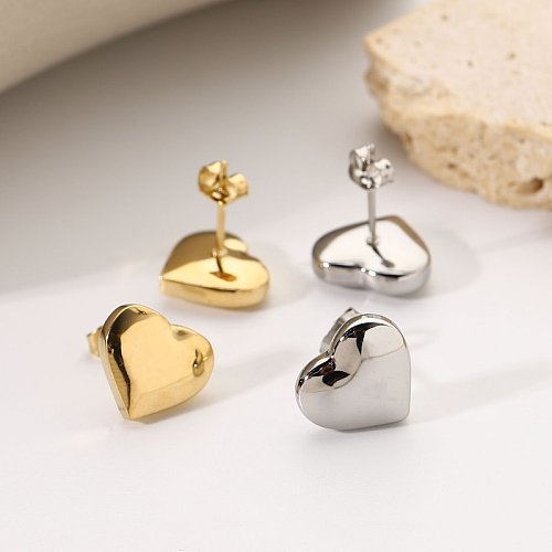 simple metal 14K color threedimensional round heart stainless steel earrings