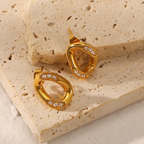 European and American 18k gold diamondstudded stainless steel chain buckle twisted earrings