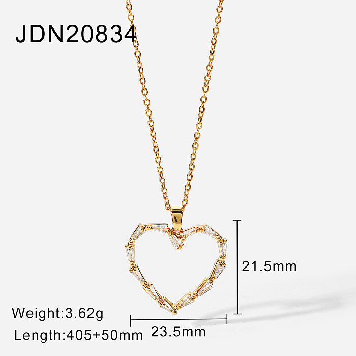 neue vergoldete hohle herzförmige Halskette Damen-Edelstahl-Dreieck-Zirkon-Halskette