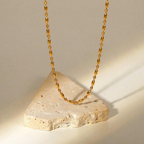 أزياء بسيطة 18K مطلية بالذهب البيضاوي حبة سلسلة قلادة الفولاذ المقاوم للصدأ المرأة زخرفة