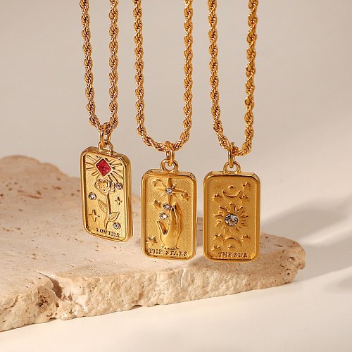 Fashion Stainless Steel Square Sun Star Sign Pendant Necklace