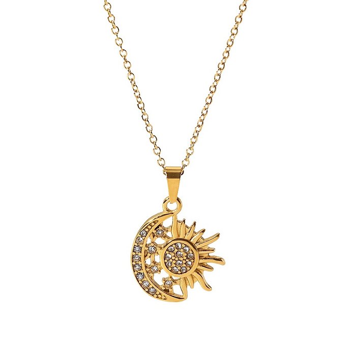 Fashion Sun Star Moon Stainless Steel Necklace Gold Plated Zircon Stainless Steel Necklaces