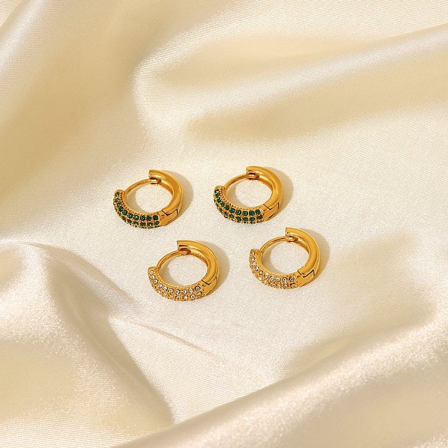 Neue Art- und Weiseweiße grüne Zirkon 18K Gold-Edelstahl-Ohrringe