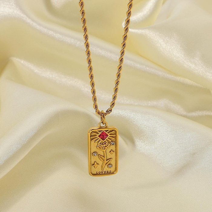 European and American the same 18K gold rectangular threedimensional embossed diamond flower pendant necklace jewelry