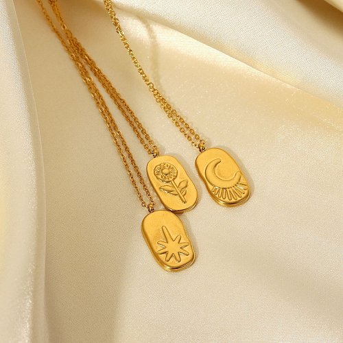 fashion simple geometric long eightpointed star titanium steel necklace