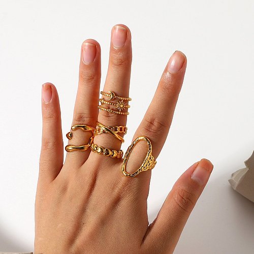 European and American fashion geometric chain cross open ring 18K goldplated stainless steel ring