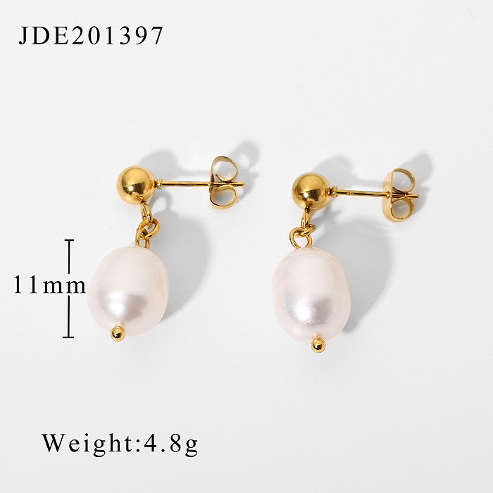 wholesale simple stainless steel pearl pendant earrings jewelry