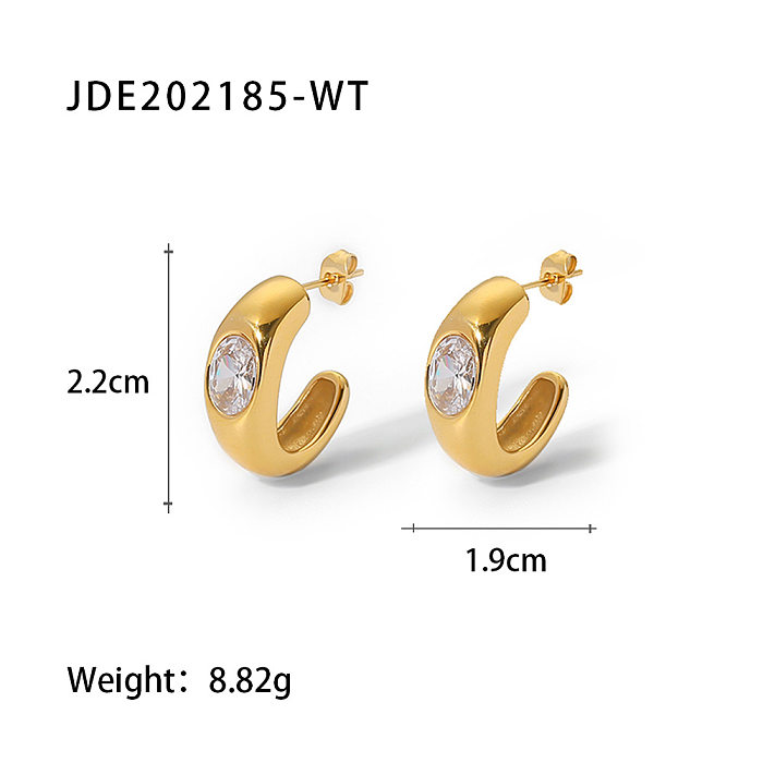 Fashion Geometric Stainless Steel Ear Studs Gold Plated Zircon Stainless Steel Earrings