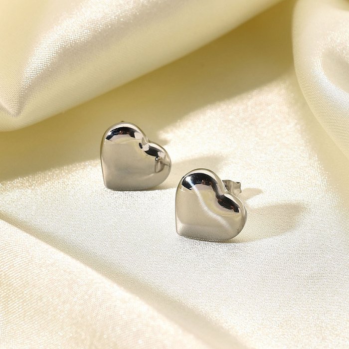 simple metal 14K color threedimensional round heart stainless steel earrings