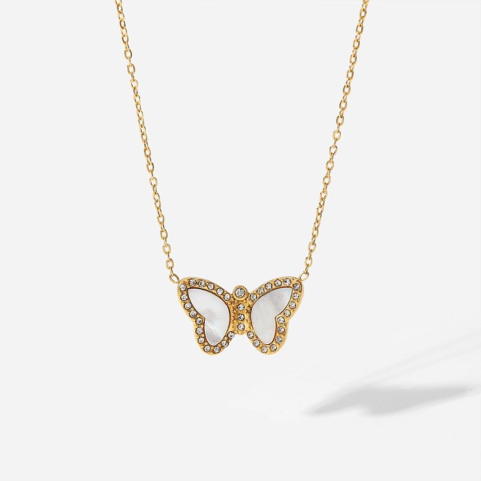 Moda feminina estilo simples borboleta de aço inoxidável zircão colar colares de aço inoxidável
