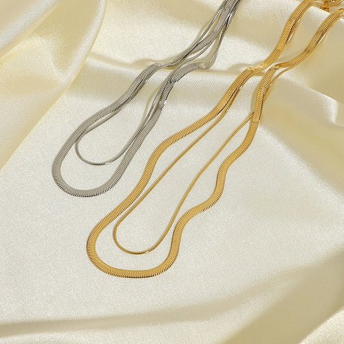 simple double snake chain goldplated stainless steel necklace