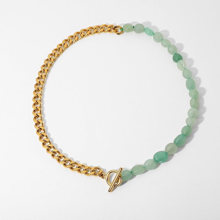Bijoux en gros vert pierre naturelle épissage perlé chaîne en acier inoxydable collier bijoux