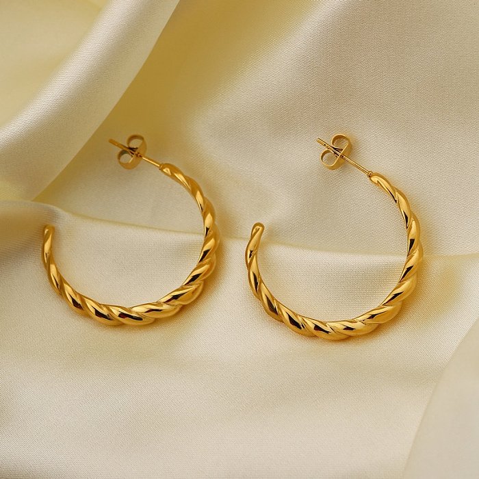 wholesale fashion twistshaped 18K goldplated stainless steel hoop earrings jewelry