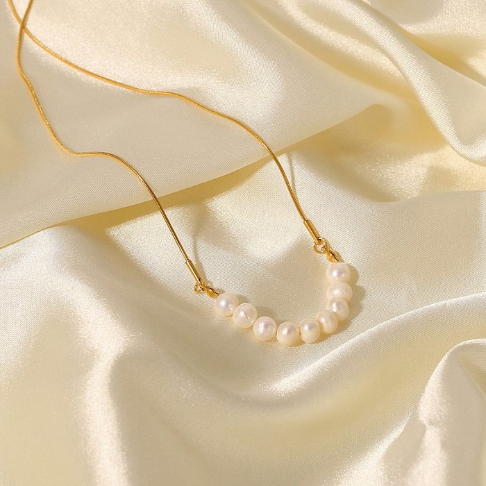 New Style stainless steel 18K Gold Plated Pearl pendant Necklace