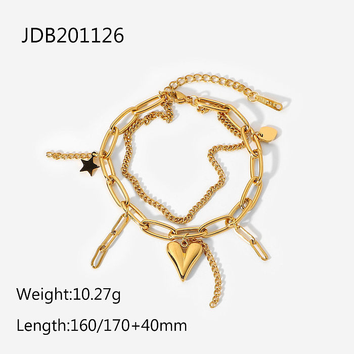 placage 18K placage acier inoxydable or tridimensionnel coeur étoile pendentif double couche bracelet