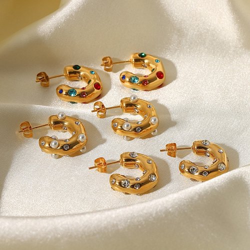 Retro-Edelstahl-geometrische Muster-Ohrringe Tägliche Galvanik-künstliche Perlen-Zirkon-Edelstahl-Ohrringe