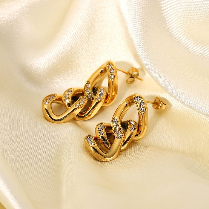 Brincos de personalidade nova moda em aço inoxidável banhado a ouro 18k brincos de corrente de diamantes joias da moda