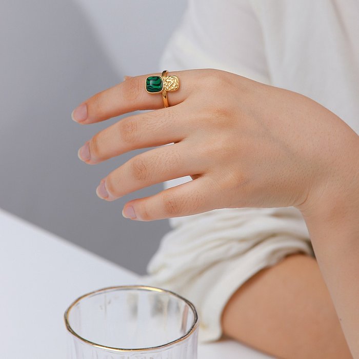 WomenS Retro Fashion Geometric Stainless Steel Ring Turquoise