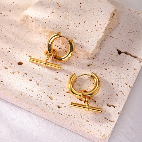 European and American earrings 18K goldplated stainless steel T bar pendant earrings personalized fashion earrings