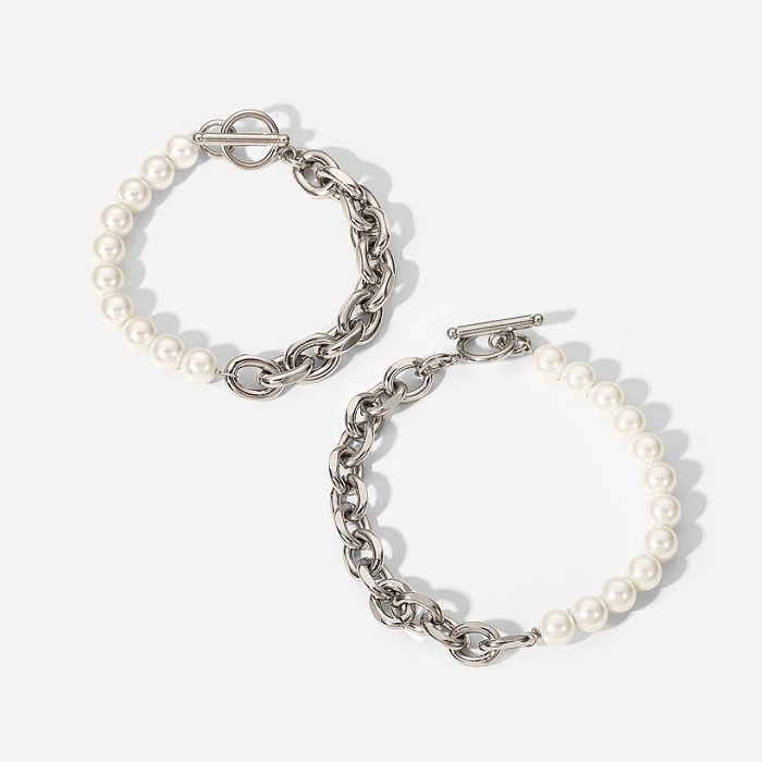 MenS Fashion Simple Style Geometric Stainless Steel Bracelets Artificial Pearl Stainless Steel Bracelets