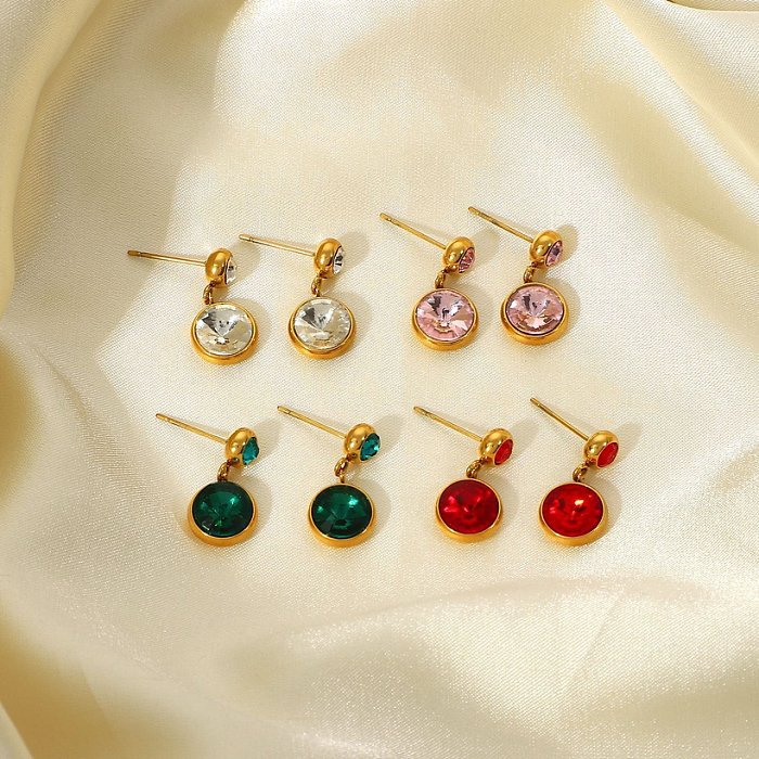 stainless steel earrings round zircon pendant jewelry gift earrings