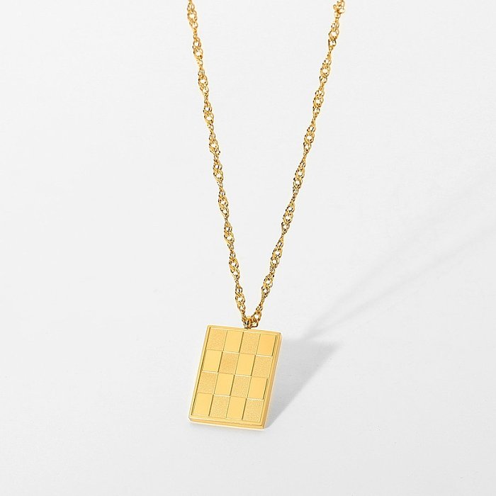 pingente de xadrez quadrado de joias por atacado colar banhado a ouro de aço inoxidável joias
