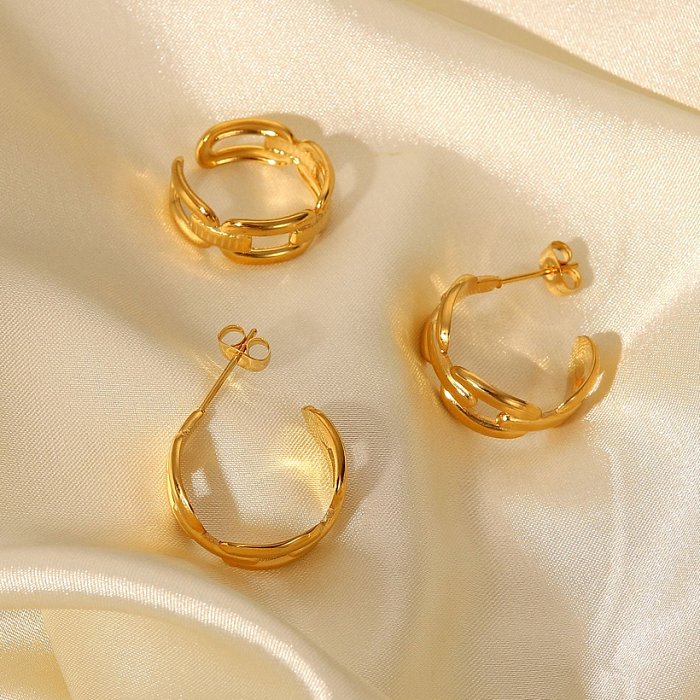 18K Gold Stainless Steel Coffee Bean Buckle Chain CType Earrings Open Ring