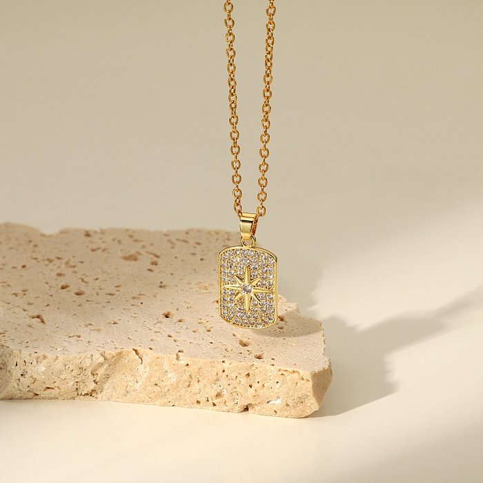 قلادة نسائية جديدة مطلية بالذهب عيار 18 قيراط من الفولاذ المقاوم للصدأ على شكل نجمة مثمنة