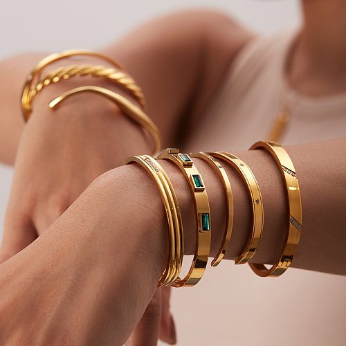 Pulseiras de aço inoxidável geométricas estilo simples chapeamento de aço inoxidável zircão