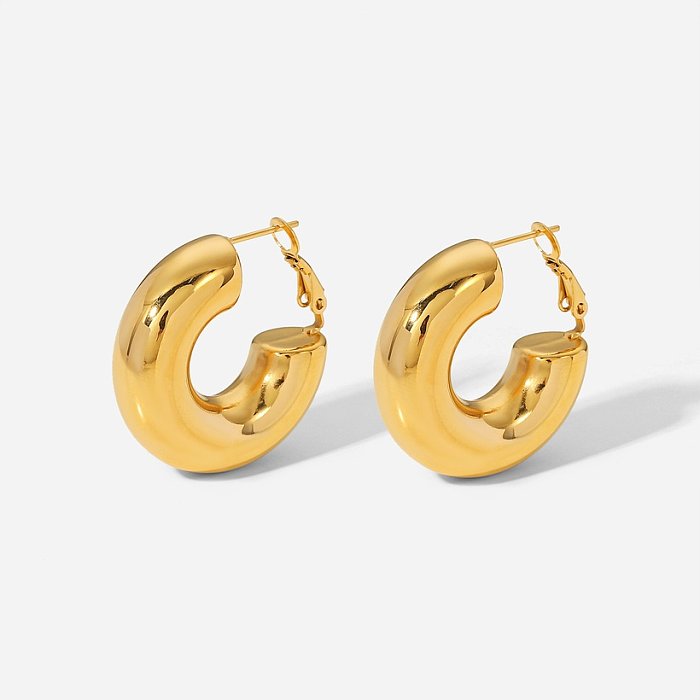Boucles d'oreilles en forme de C brillantes plaquées or 18 carats en acier inoxydable New Style