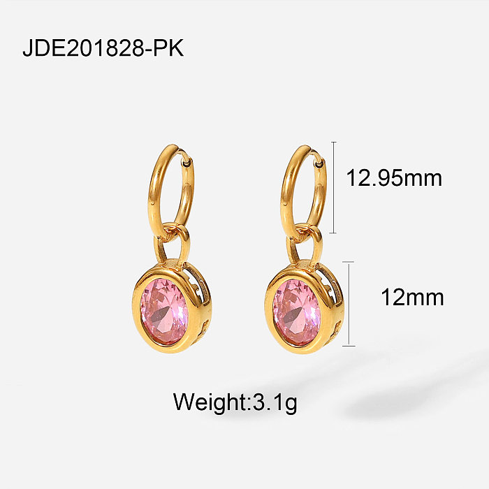fashion geometric hollow inlaid oval zircon pendant stainless steel earrings