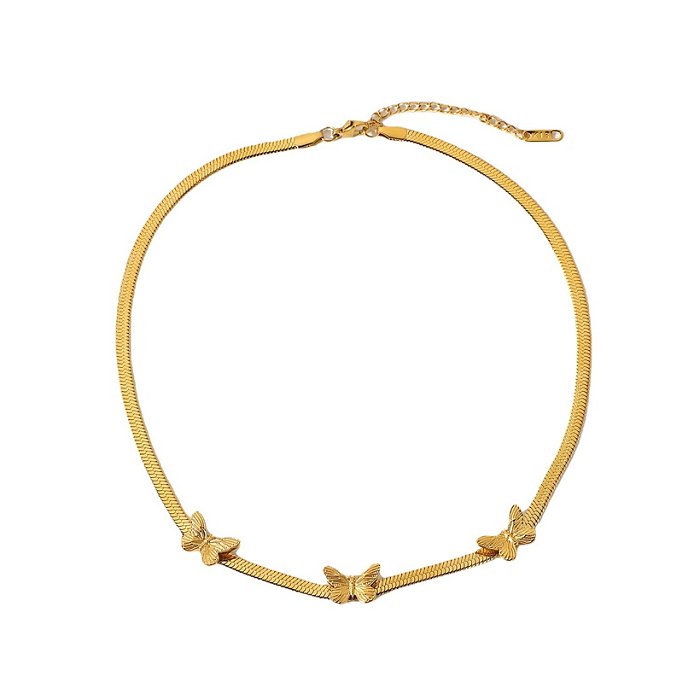 18K stainless steel jewelry herringbone collar bone chain punk butterfly snake chain necklace