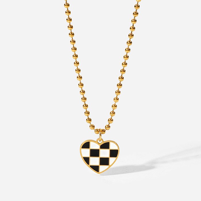 new small round bead necklace 18K gold classic checkerboard pendant stainless steel necklace
