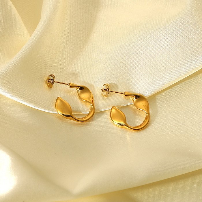 Pendientes de aro Mobius de acero inoxidable chapados en oro de 18 quilates simples de nueva moda