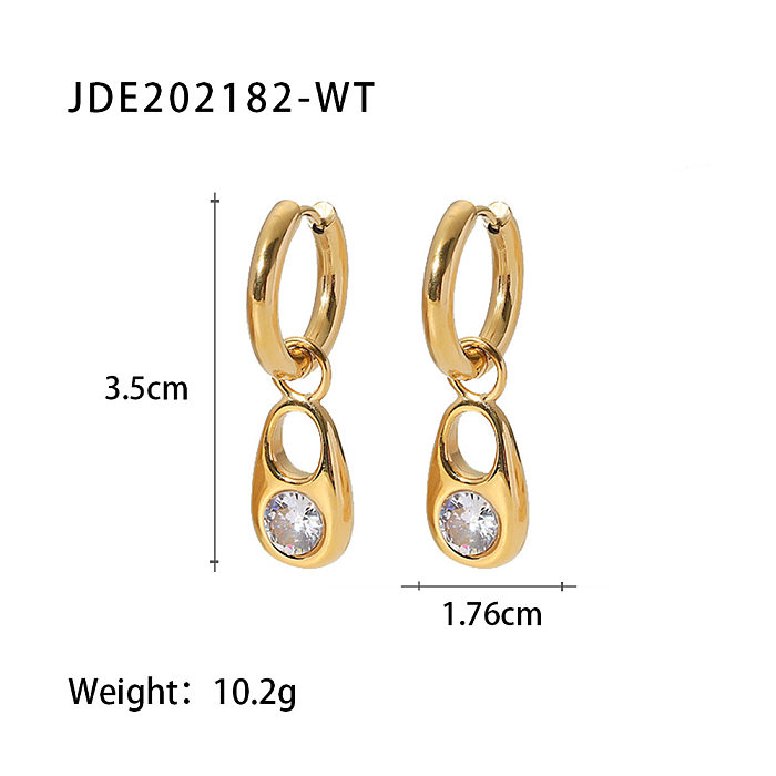 Simple Style Geometric Stainless Steel Drop Earrings Gold Plated Zircon Stainless Steel Earrings