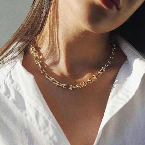 collier de chaîne en forme de U en acier inoxydable plaqué or 18 carats bijoux en gros