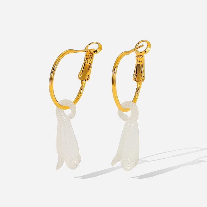 Arbeiten Sie 18K Gold-weiße Magnolien-Blumen-Anhänger-Edelstahl-Ohrringe um