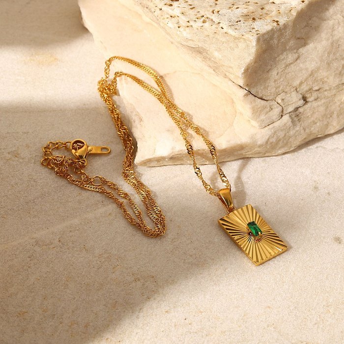 Art- und Weiseretro- Smaragd-Zirkon-eingelegte Blumen-rechteckige hängende Edelstahl-Halskette