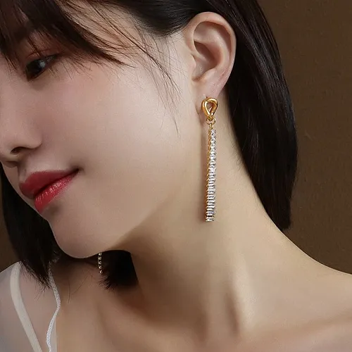 wholesale jewelry tassel full zircon chain stainless steel earrings jewelry