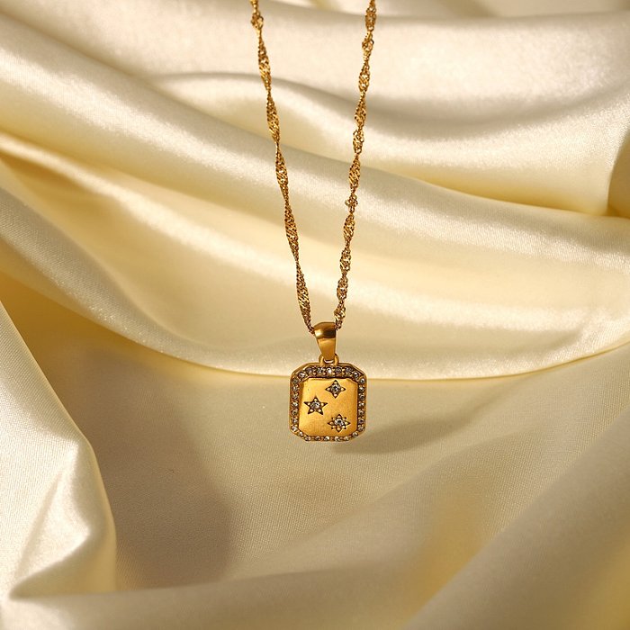 collier pendentif étoile en acier inoxydable or 18 carats rétro