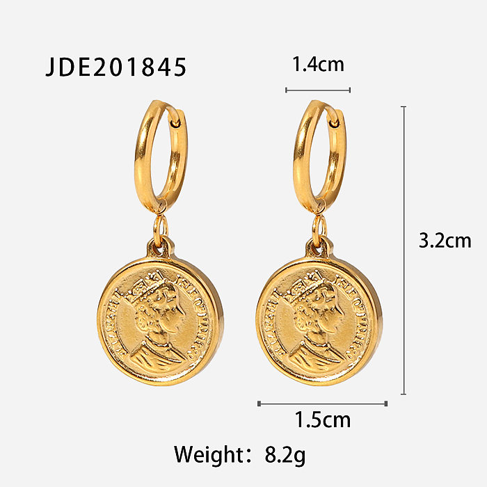 Fashion Damen Edelstahl Queen Elizabeth Avatar Coin Drop Ohrringe